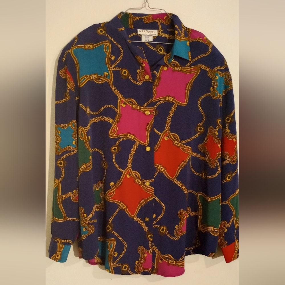 S.G. SPORT VINTAGE INSPIRED MULTI-COLOR GOLDEN BUTTON BLAZER EUC